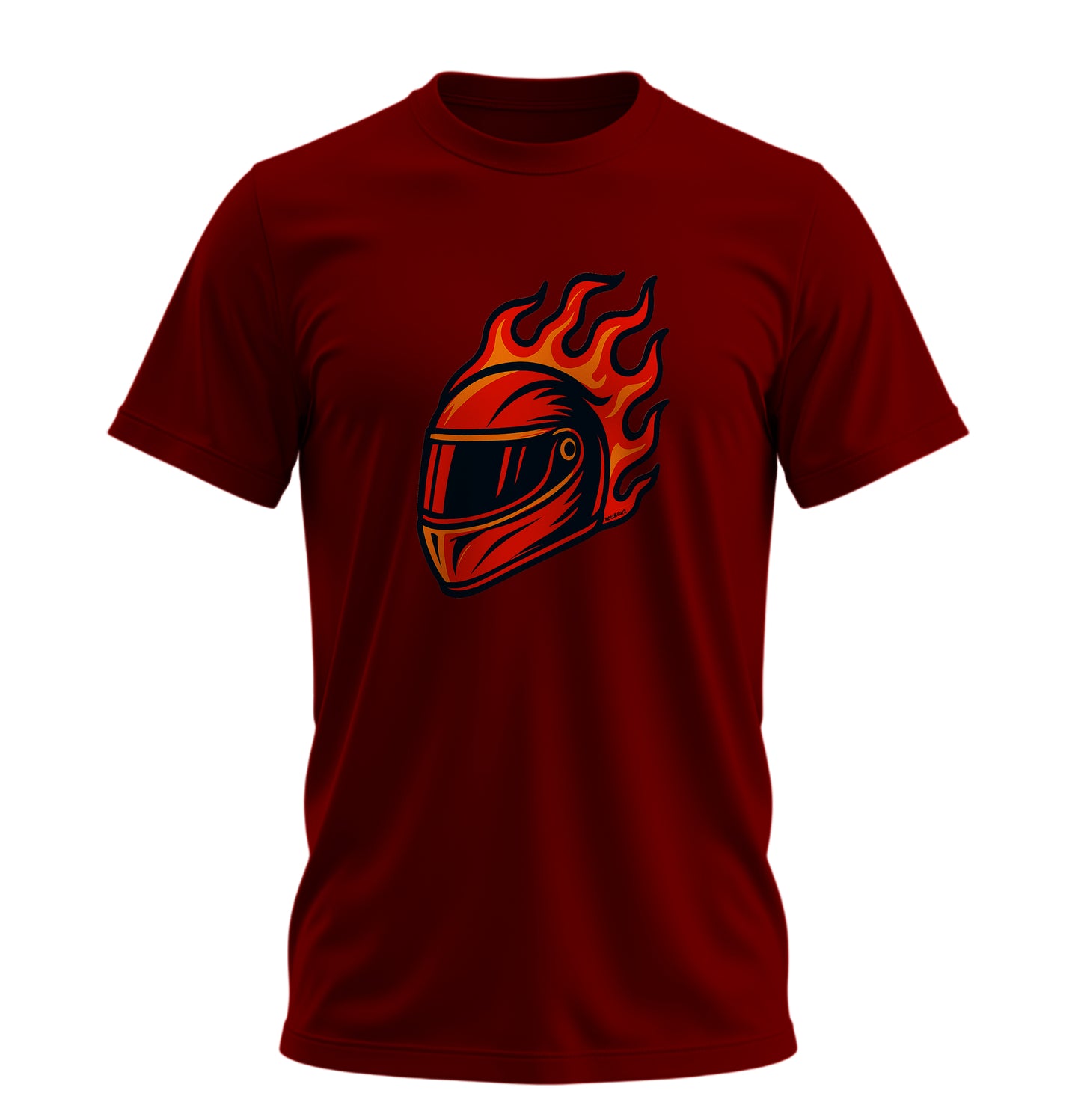 Fire on Helmet - 10 Farklı Renk - Unisex Rahat Kalıp Baskılı Tişört - Moto Garage Collection