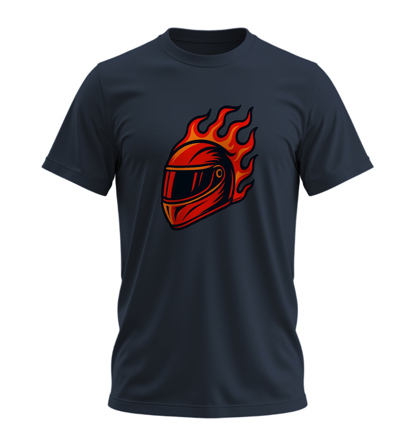 Fire on Helmet - 10 Farklı Renk - Unisex Rahat Kalıp Baskılı Tişört - Moto Garage Collection