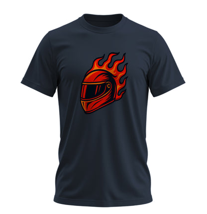 Fire on Helmet - 10 Farklı Renk - Unisex Rahat Kalıp Baskılı Tişört - Moto Garage Collection