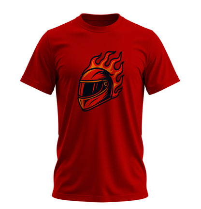 Fire on Helmet - 10 Farklı Renk - Unisex Rahat Kalıp Baskılı Tişört - Moto Garage Collection
