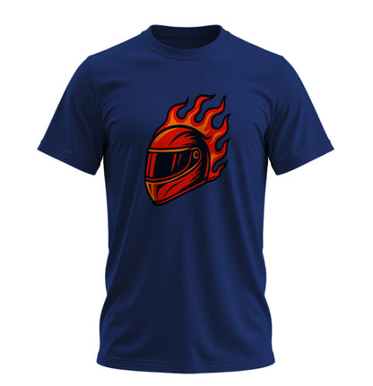 Fire on Helmet - 10 Farklı Renk - Unisex Rahat Kalıp Baskılı Tişört - Moto Garage Collection