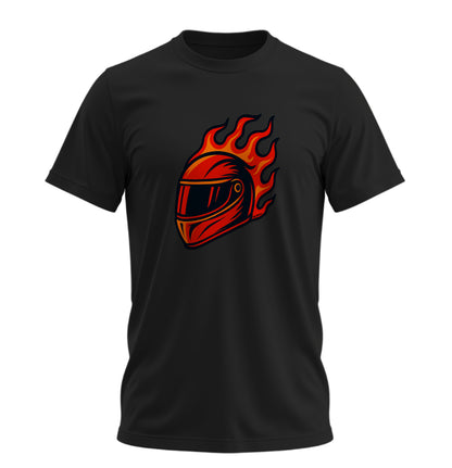 Fire on Helmet - 10 Farklı Renk - Unisex Rahat Kalıp Baskılı Tişört - Moto Garage Collection