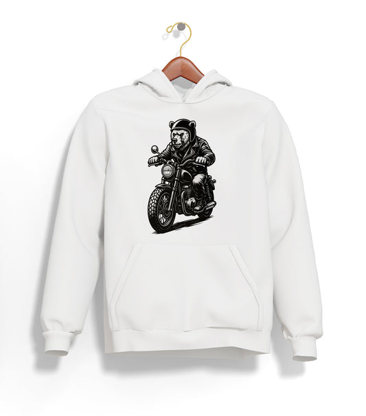 Black N White BearZ Hoodie – Şardonlu Kalın Unisex Motosiklet Kapüşonlu Sweatshirt - Hoodie Collection