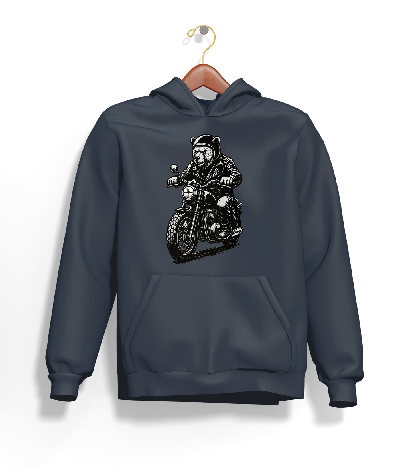 Black N White BearZ Hoodie – Şardonlu Kalın Unisex Motosiklet Kapüşonlu Sweatshirt - Hoodie Collection