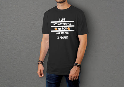 Motosiklet,Köpeğim ve 3 Kişi - 10 Farklı Renk - Unisex Rahat Kalıp Baskılı Tişört - Moto Garage Collection