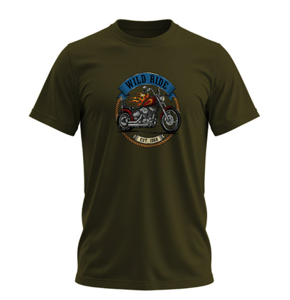 Wild Ride Motosiklet - 10 Farklı Renk - Unisex Rahat Kalıp Baskılı Tişört - Moto Garage Collection