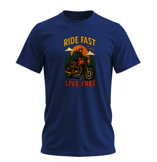Ride Fast - Live Free Motosiklet - 10 Farklı Renk - Unisex Rahat Kalıp Baskılı Tişört - Moto Garage Collection